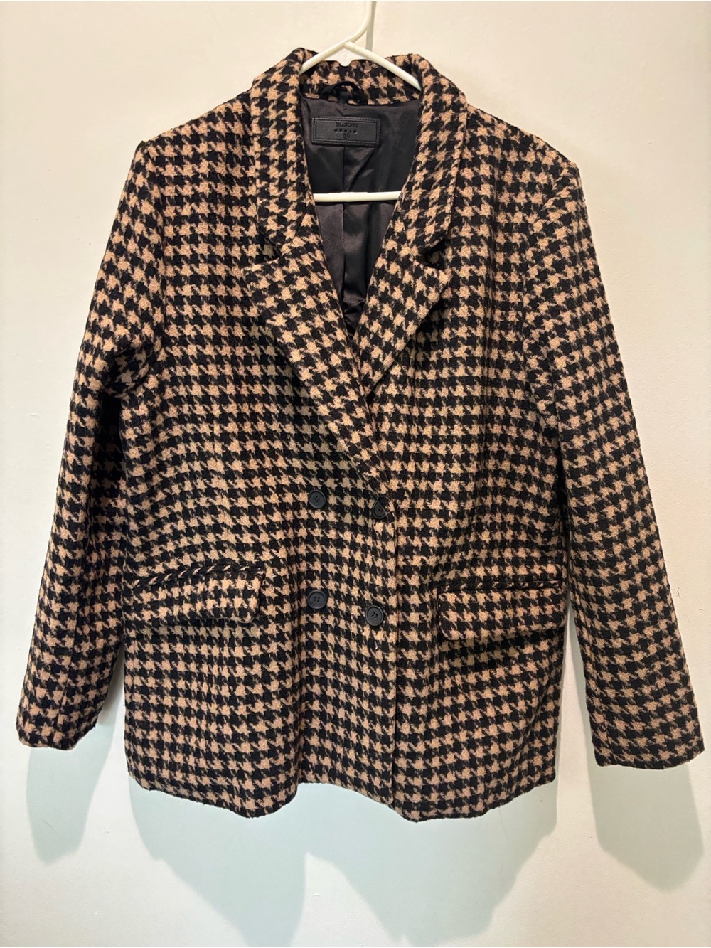 Blank NYC Black & Tan Houndstooth Double-Breasted Wool-blend Blazer Size XL - Picture 2 of 8